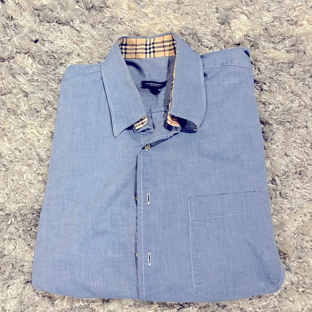 Burberry London men’s dress shirt with patterned collar and cuffs